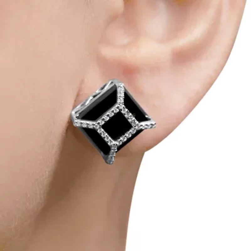 14K White Gold 3/8ct Diamond with Black Onyx Stud Earrings