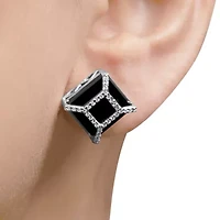 14K White Gold 3/8ct Diamond with Black Onyx Stud Earrings
