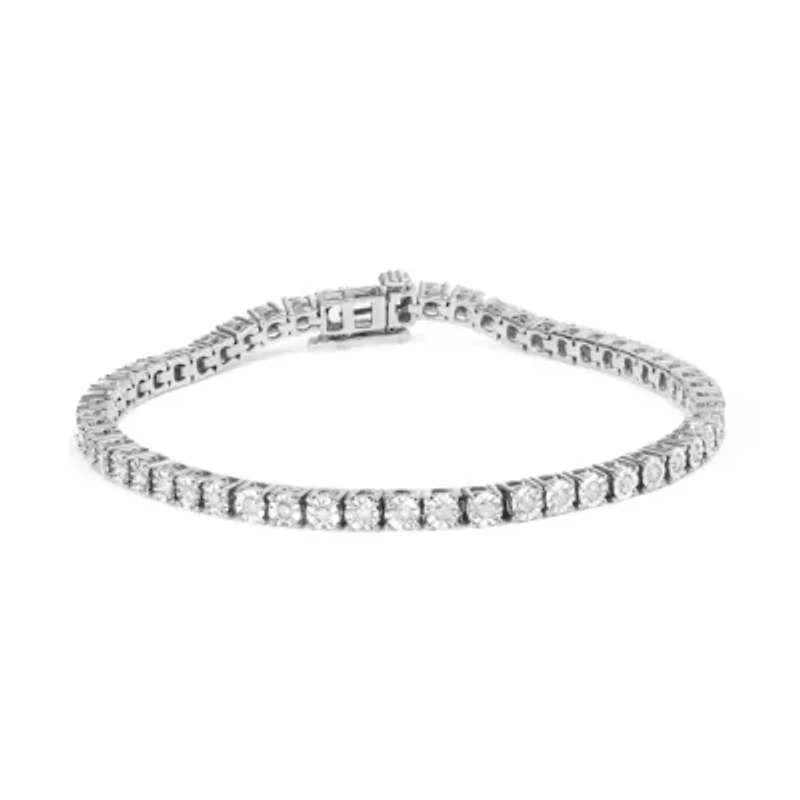 IGI Certified Silver 1.0 Cttw Miracle-Set Diamond Miracle Plate Tennis Bracelet