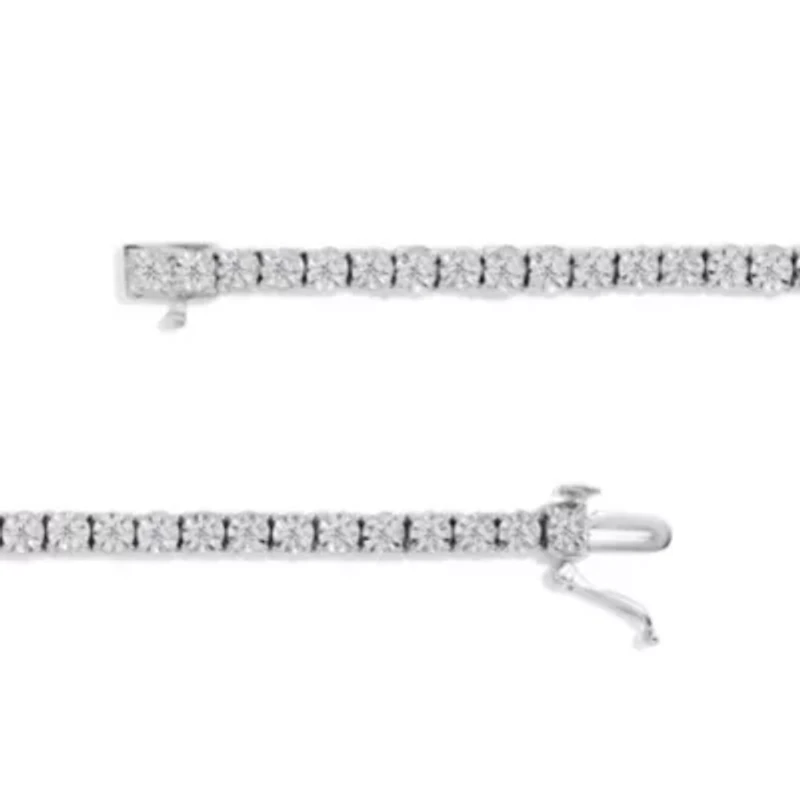 IGI Certified Silver 1.0 Cttw Miracle-Set Diamond Miracle Plate Tennis Bracelet