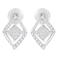 10K White Gold 1/3 Ct Princess Double Triangle Composite Stud Earrings