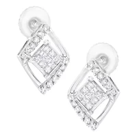 10K White Gold 1/3 Ct Princess Double Triangle Composite Stud Earrings