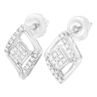 10K White Gold 1/3 Ct Princess Double Triangle Composite Stud Earrings
