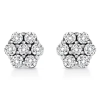 14K White Gold 1/2 Ct Prong RoundDiamond Flower Stud Earring