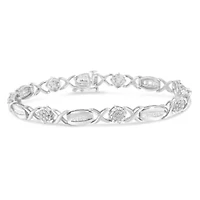 Silver 1.0 Cttw Round-Cut and Baguette-Cut Diamond X-Link Bracelet - 7"