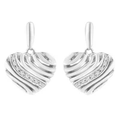 Sterling Silver Heart Diamond Accent Puff Earrings