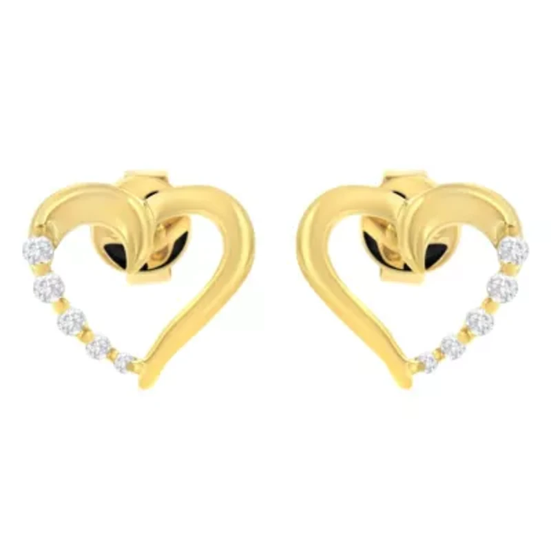 14K Yellow Gold 1/8 Ct Diamond Journey Heart Hoop Earrings