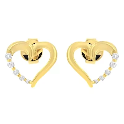 14K Yellow Gold 1/8 Ct Diamond Journey Heart Hoop Earrings