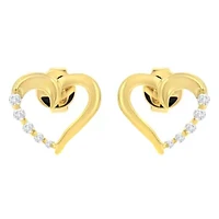 14K Yellow Gold 1/8 Ct Diamond Journey Heart Hoop Earrings