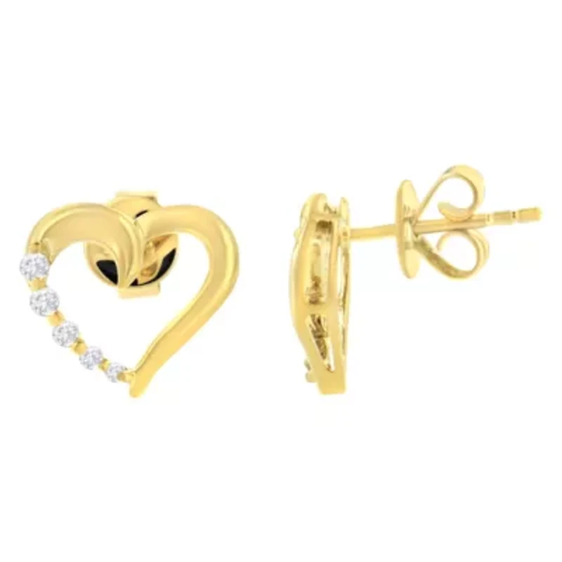 14K Yellow Gold 1/8 Ct Diamond Journey Heart Hoop Earrings