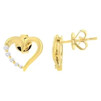 14K Yellow Gold 1/8 Ct Diamond Journey Heart Hoop Earrings