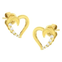14K Yellow Gold 1/8 Ct Diamond Journey Heart Hoop Earrings