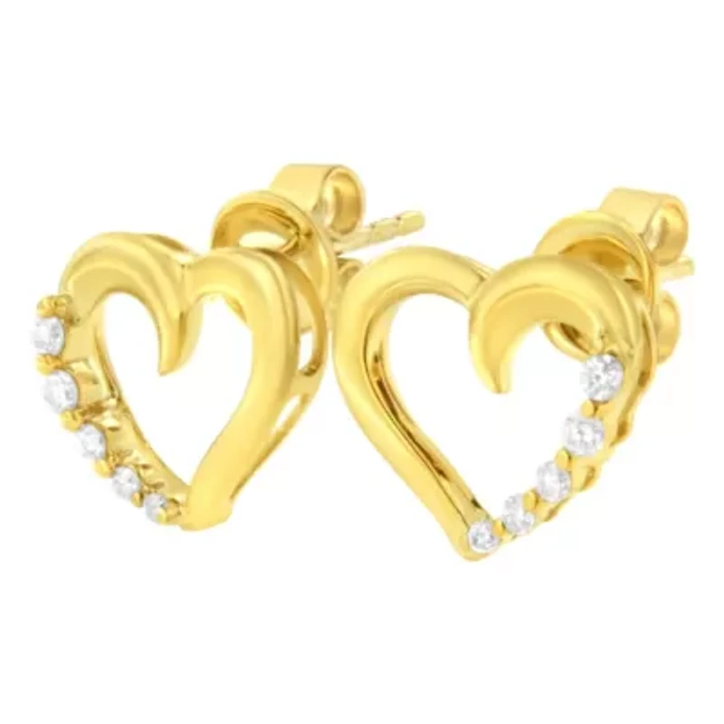 14K Yellow Gold 1/8 Ct Diamond Journey Heart Hoop Earrings