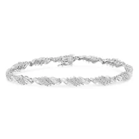 Silver 1-1/2 Cttw Round and Baguette Cut Diamond Wave Link Bracelet - 7"