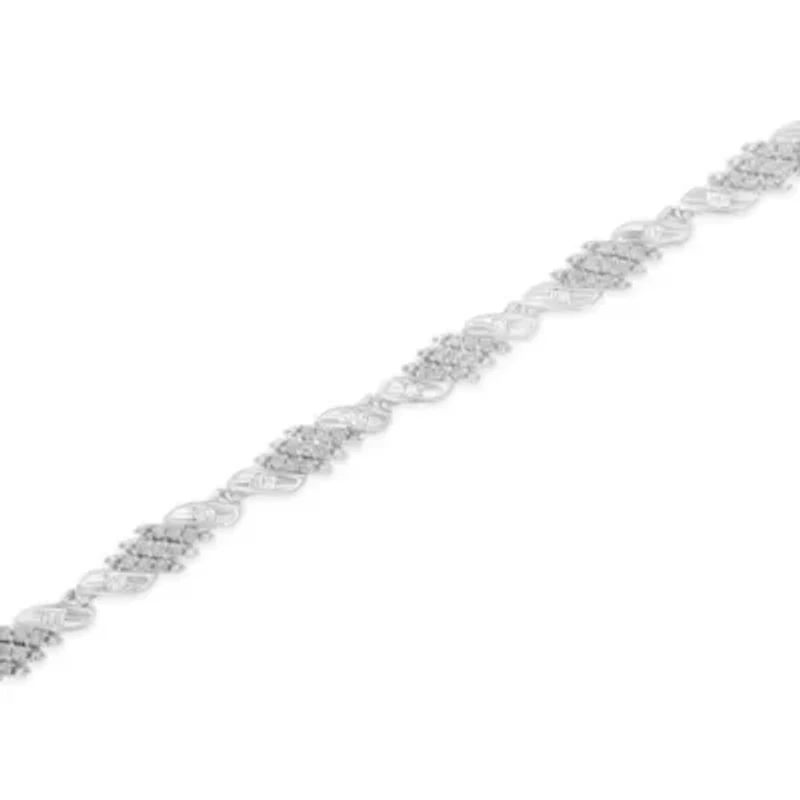 Silver 1-1/2 Cttw Round and Baguette Cut Diamond Wave Link Bracelet - 7"