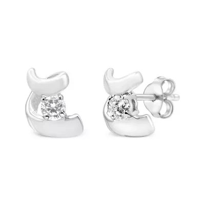 10K Gold 1/10 Ct Espira Swirls Diamond Solitaire Stud Earrings