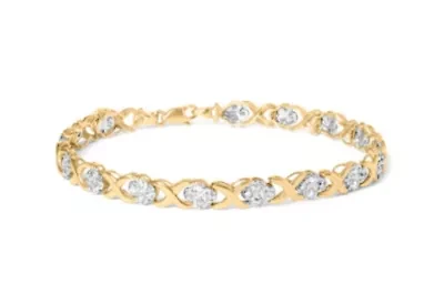 10K Yellow Gold over Silver 1.0 Cttw Diamond Cluster X Link Tennis Link Bracelet