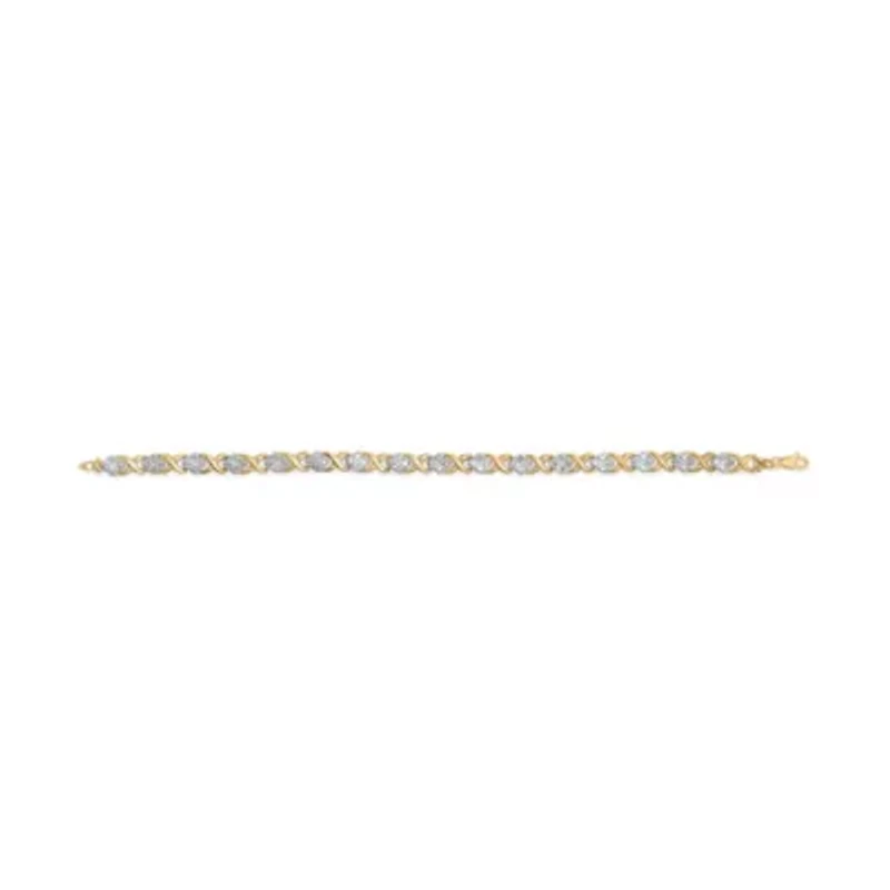10K Yellow Gold over Silver 1.0 Cttw Diamond Cluster X Link Tennis Link Bracelet