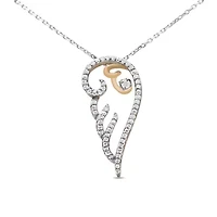 10K Yellow Gold over Silver 1/4 Cttw Diamond Angel Wing 18" Pendant Necklace