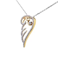 10K Yellow Gold over Silver 1/4 Cttw Diamond Angel Wing 18" Pendant Necklace