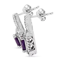 Silver Purple Amethyst and Diamond Accent Art Deco Style Dangle Earrings