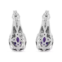Silver Purple Amethyst and Diamond Accent Art Deco Style Dangle Earrings