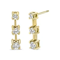 14K Gold Round Diamond 3 Stone Stud Earrings
