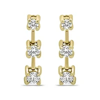 14K Gold Round Diamond 3 Stone Stud Earrings