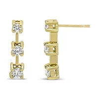 14K Gold Round Diamond 3 Stone Stud Earrings