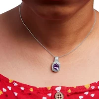 Silver 9x7mm Oval Purple Amethyst and Diamond Accent Fashion Drop Pendant Necklace