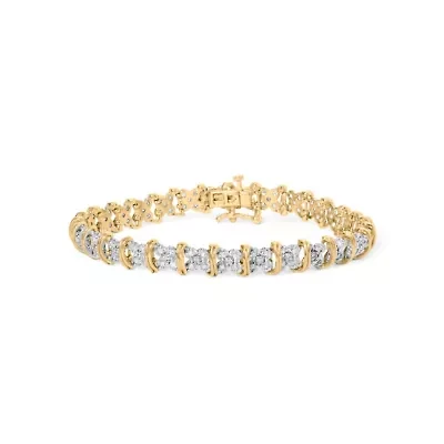 10K Yellow Gold Plated Silver 2.0 Cttw Diamond Cluster "X" Shaped Link Bracelet