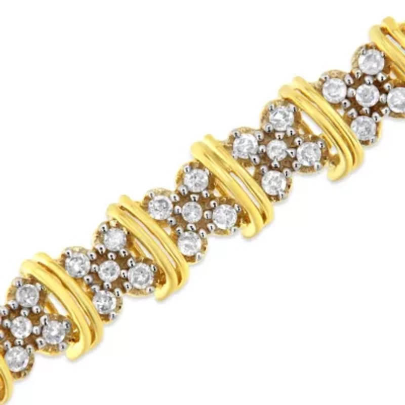 10K Yellow Gold Plated Silver 2.0 Cttw Diamond Cluster "X" Shaped Link Bracelet