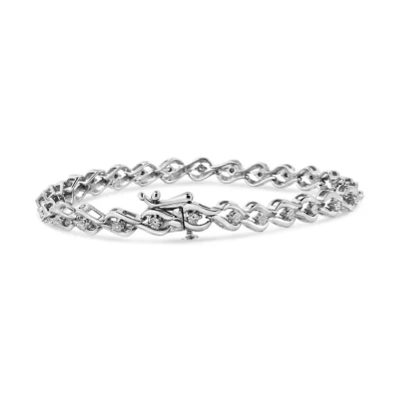 .925 Sterling Silver 1/10 Cttw Round-Cut Diamond Link Bracelet - 7.25"