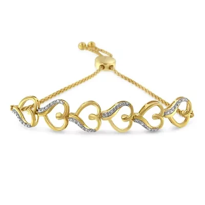 14K Yellow Gold Plated Silver Diamond Accent Heart Link Bolo Bracelet