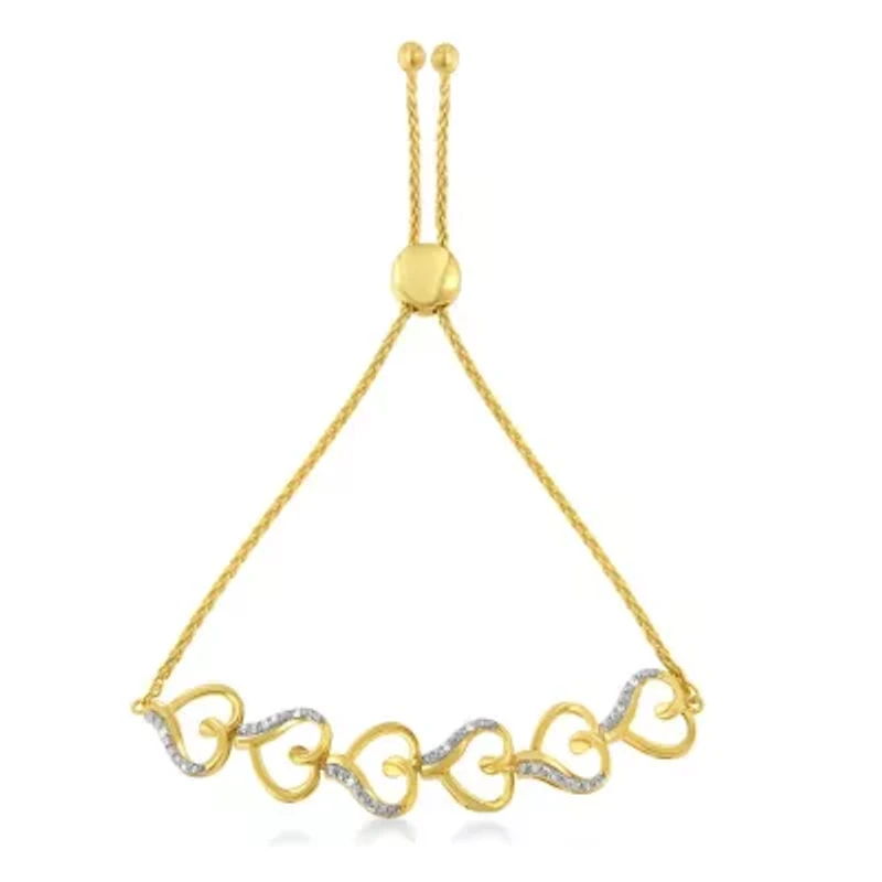 14K Yellow Gold Plated Silver Diamond Accent Heart Link Bolo Bracelet