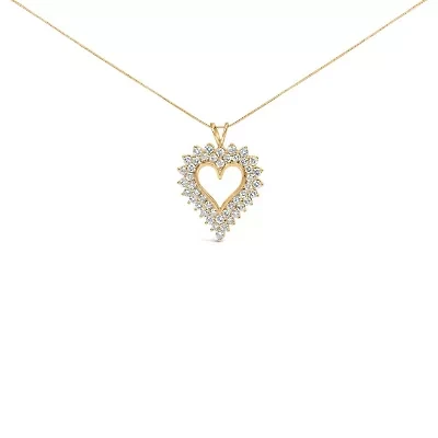 14K Yellow Gold Plated Silver Diamond Open Heart 18" Pendant Necklace