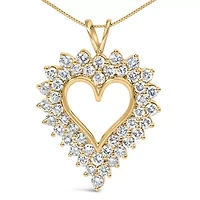 14K Yellow Gold Plated Silver Diamond Open Heart 18" Pendant Necklace