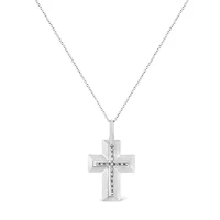 .925 Sterling Silver Prong-Set Diamond Accent Bold Cross 18" Pendant Necklace