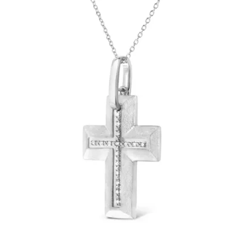.925 Sterling Silver Prong-Set Diamond Accent Bold Cross 18" Pendant Necklace