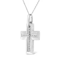 .925 Sterling Silver Prong-Set Diamond Accent Bold Cross 18" Pendant Necklace
