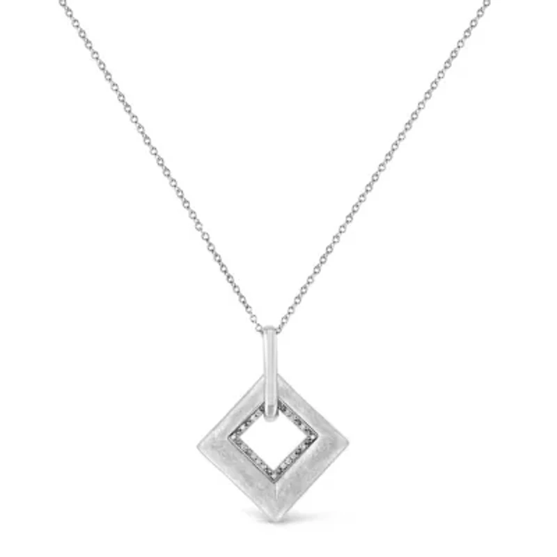 .925 Sterling Silver Pave-Set Diamond Accent Kite Shape 18" Pendant Necklace