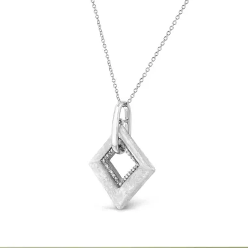 .925 Sterling Silver Pave-Set Diamond Accent Kite Shape 18" Pendant Necklace