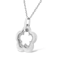 Matte Finished Silver Diamond Accent Double Flower Shape Satin Pendant Necklace