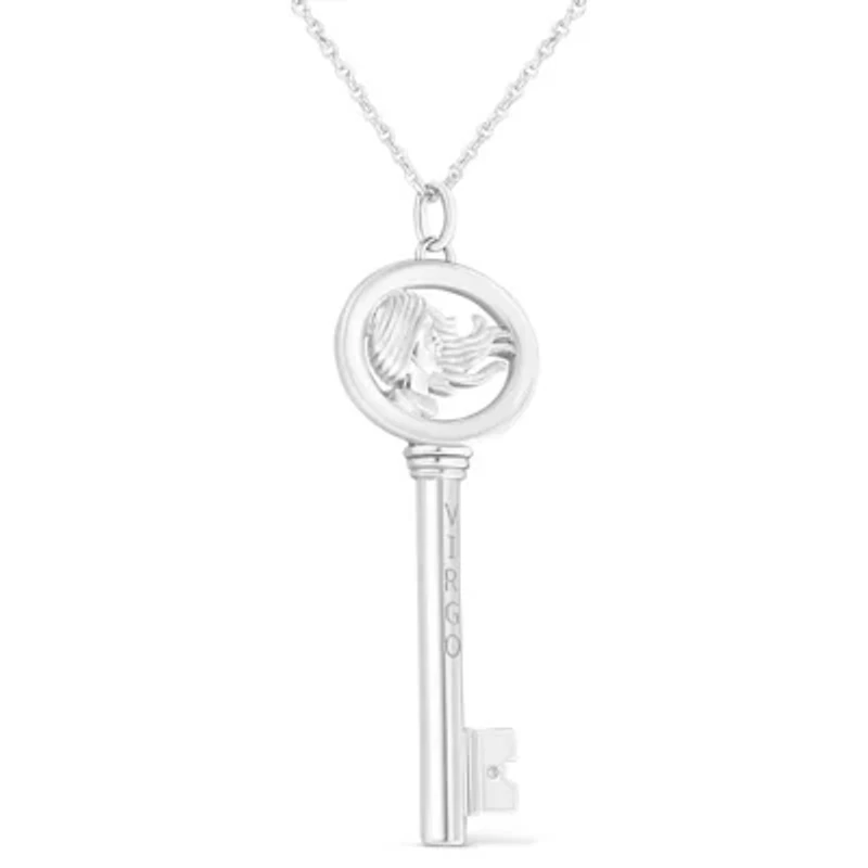 .925 Sterling Silver Diamond Accent Virgo Zodiac Key 18" Pendant Necklace