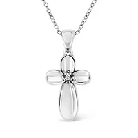 .925 Sterling Silver Prong-Set Diamond Accent Floral Cross 18" Pendant Necklace