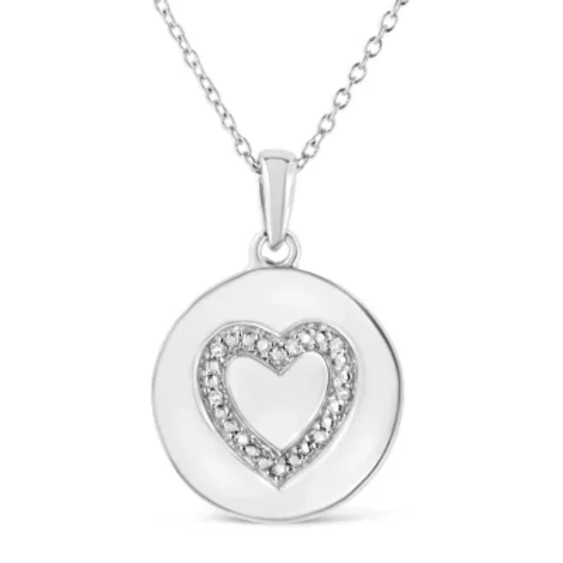 .925 Sterling Silver Prong-Set Diamond Accent Heart Emblemed 18" Pendant Necklace