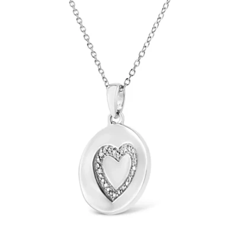 .925 Sterling Silver Prong-Set Diamond Accent Heart Emblemed 18" Pendant Necklace