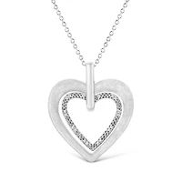 .925 Sterling Silver Prong-Set Diamond Accent Double Heart 18" Pendant Necklace