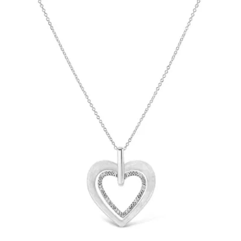 .925 Sterling Silver Prong-Set Diamond Accent Double Heart 18" Pendant Necklace