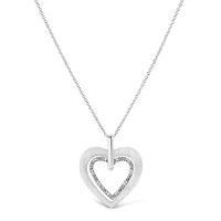 .925 Sterling Silver Prong-Set Diamond Accent Double Heart 18" Pendant Necklace